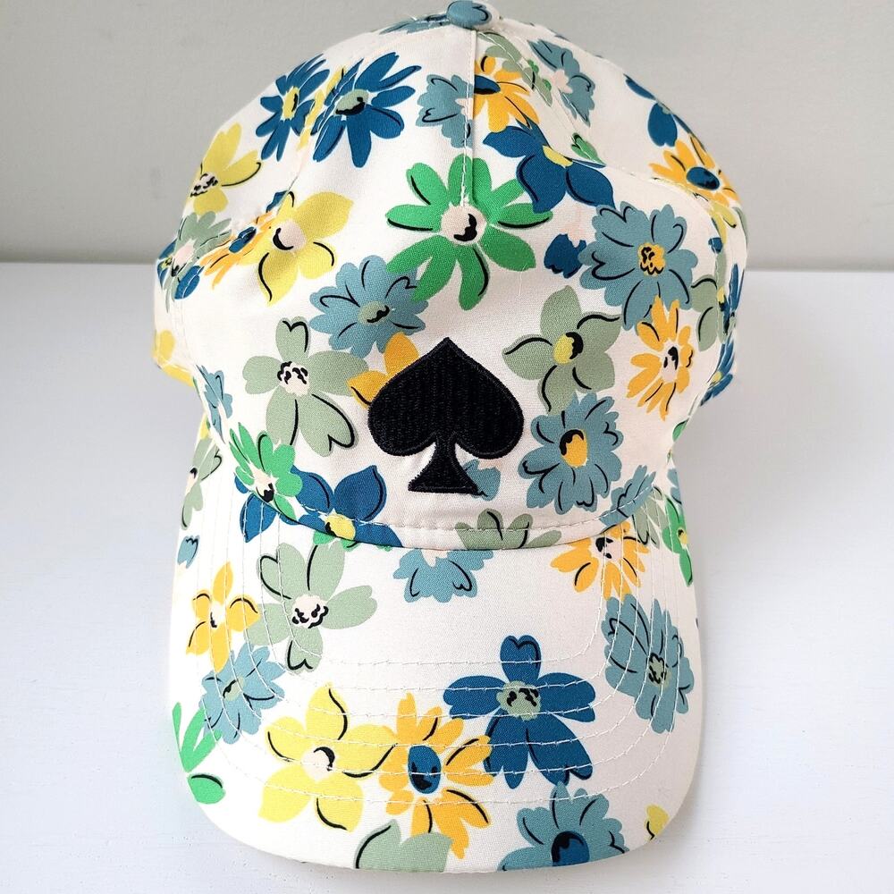 Kate Spade NEW Printed Floral Baseball Cap Black Embroidered Spade Logo Womens